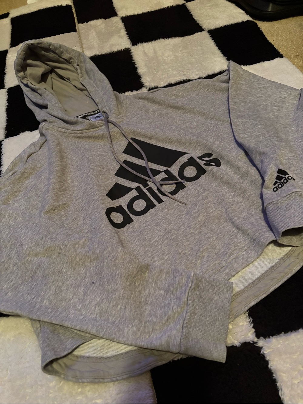 adidas Light Gray Pullover Hoodie with Black Logo Details